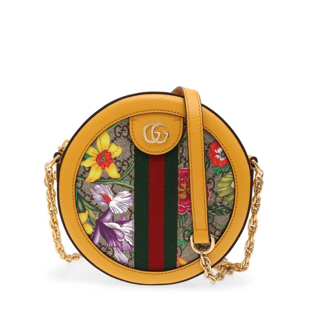 NEW GUCCI women's ophidia mini round shoulder bag in beige multi